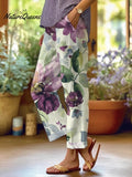 Women's Botanical Floral Design Loose Pocket Patchwork Casual Pants