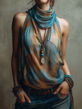 Women's Stand-collar Sleeveless Loose-fit Casual Plaid Top