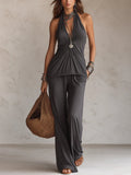 Women's Bohemian Two-Piece Set: Halter Top and Comfortable Pants