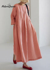 Apricot Cotton Dresses Pockets Patchwork Spring