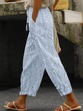 Women's Vintage Floral Art Printed 100%Cotton Casual Pants