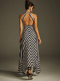 Stylish Artistic Striped Halter Sleeveless Maxi Dress