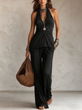 Women's Bohemian Two-Piece Set: Halter Top and Comfortable Pants