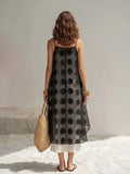 Polka-dot Double-layer Gauze Spaghetti-strap Asymmetrical Maxi Dress