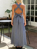 Women's Striped Art Stylish sleeveless Cotton Linen Dress