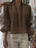 Women's Solid Color Lapel Long Sleeve Casual Loose Linen Cardigan Top