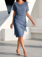 Women's Solid-color Round-neck Short-sleeve Casual Loose Chiffon Dress