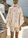 Women'S Casual Vacation Printed Loose Top, Shorts, And Scarf Set