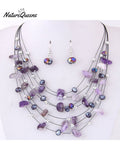 Bohemian Crystal Layered Necklace and Earrings Set