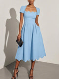 Women's Solid-color Petal-collar Short-sleeve Casual Loose Cotton-linen Dress