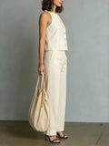 Women's Sleeveless Top & High-waisted Wide-leg Pants Two-piece Set