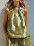 Women's Retro Art Print Two-piece Set: Sleeveless Top And Casual Pants