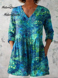 Women's Peacock Feather Pattern Art Print Casual Cotton Linen V-neck Shirt