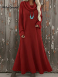 Cozy Cowl Neck Loose A-line Knit Dress