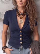 Retro-Sexy Shawl-Collar Cotton Blouse Top