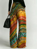 Women's Retro Geometric Patterns Printed Stylish Cutout Casual Denim Jeans