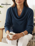 Elegant Retro Soft Triangle Neck Solid Color Sweater Top