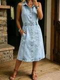 Women's Casual Sleeveless Collared Denim Dress
