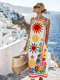 Women'S Round Neck Sleeveless Color-Block Printed Dress