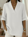 Vintage Elegant Shawl Collar Linen Short-sleeved Shirt