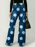 Polka Dot Decorative Pattern Women's Cotton Denim Pants