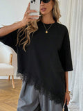 Women's Loose-fit Short-sleeve T-shirt With Leopard Print And Lace Splicing