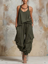 Casual & Cozy Linen-cotton Vest And Lantern Pants Two-piece Set