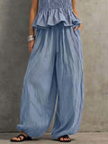 Women's Art Ruffle Stylish Casual Top And Pants Cotton Linen Two-piece Set