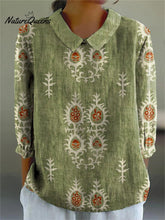 Women's Vintage Ethnic Pattern Art Print Casual Cotton And Linen 3/4 Sleeve Shirt