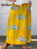 Women's Vintage Fish Art Print Casual Cotton And Linen Shirt