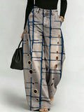Women's Retro Geometry Pattern Printed Stylish Cutout Casual Denim Jeans