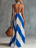 Women's Geometric Print Halter-neck Sleeveless Loose-fit A-line Casual Dress