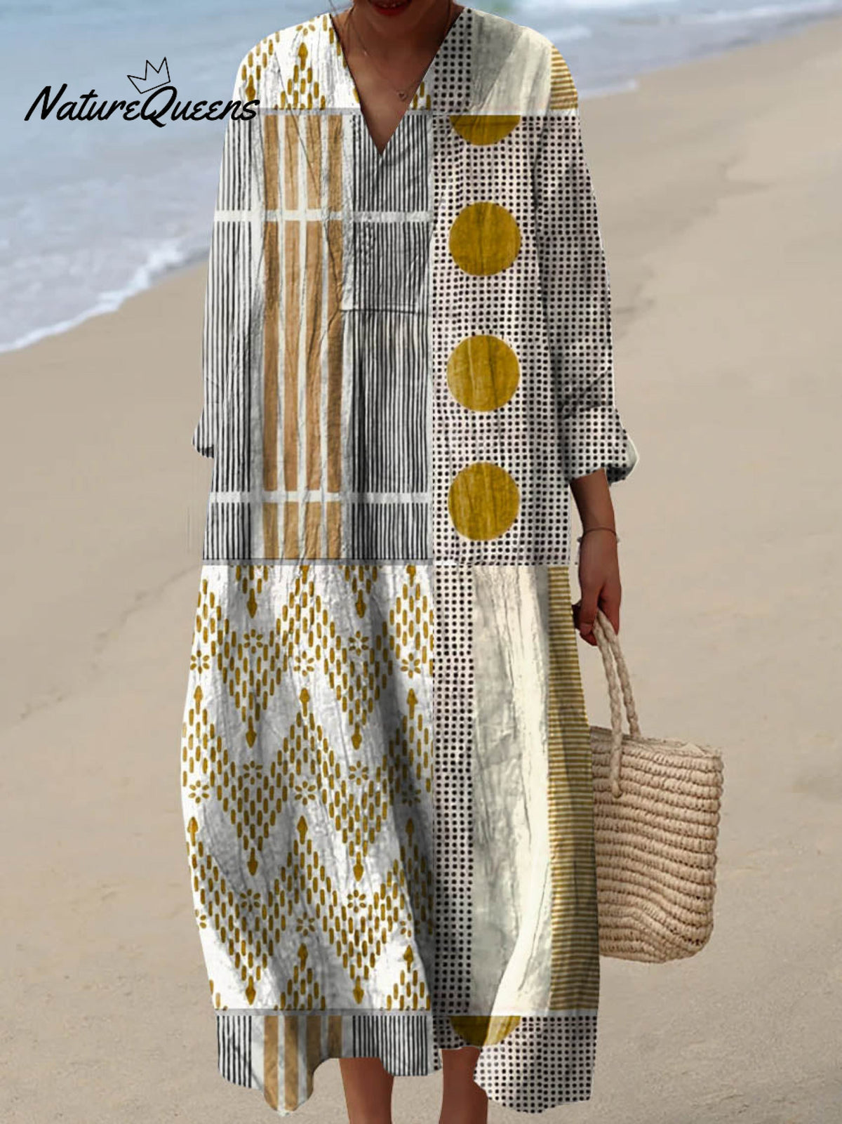 Women's Abstract Geometric Pattern Art Print Cotton Dress