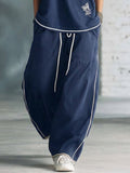 Stylish & Cozy White-trimmed Wide-leg Sweatpants