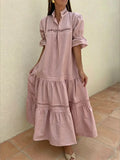Women's Dress With Puff Sleeves And Hollow-out Decoration