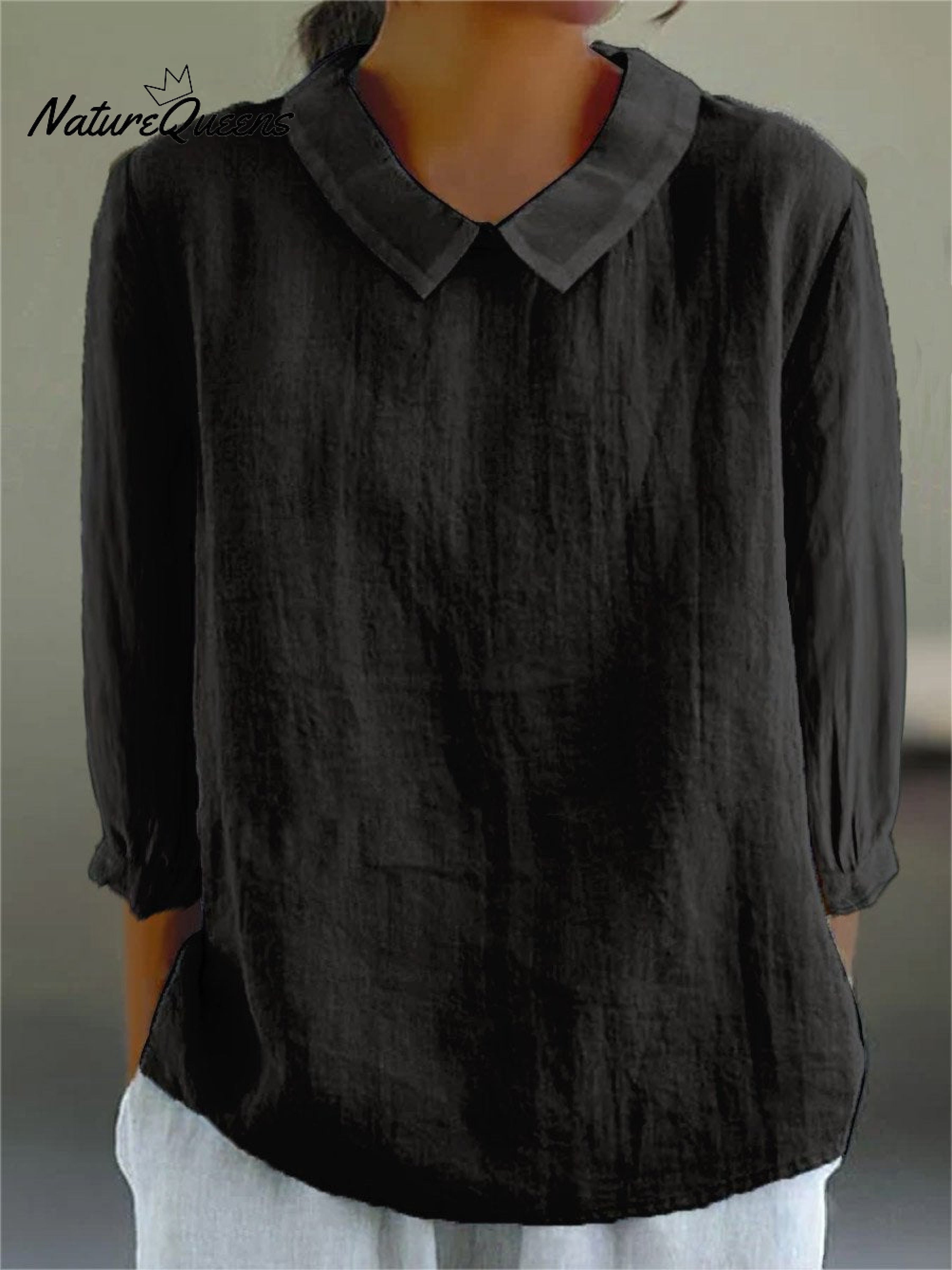 Women's Solid Color Casual Cotton And Linen 3/4 Sleeve Shirt