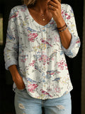 Floral Art Pattern Casual Cotton-linen Shirt