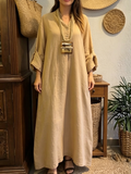 Casual & Cozy V-neck Cotton-linen Maxi Dress