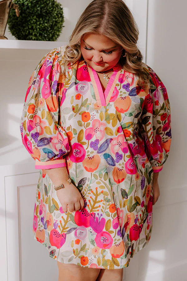 Life In Full Bloom Mini Dress in Pink Curves