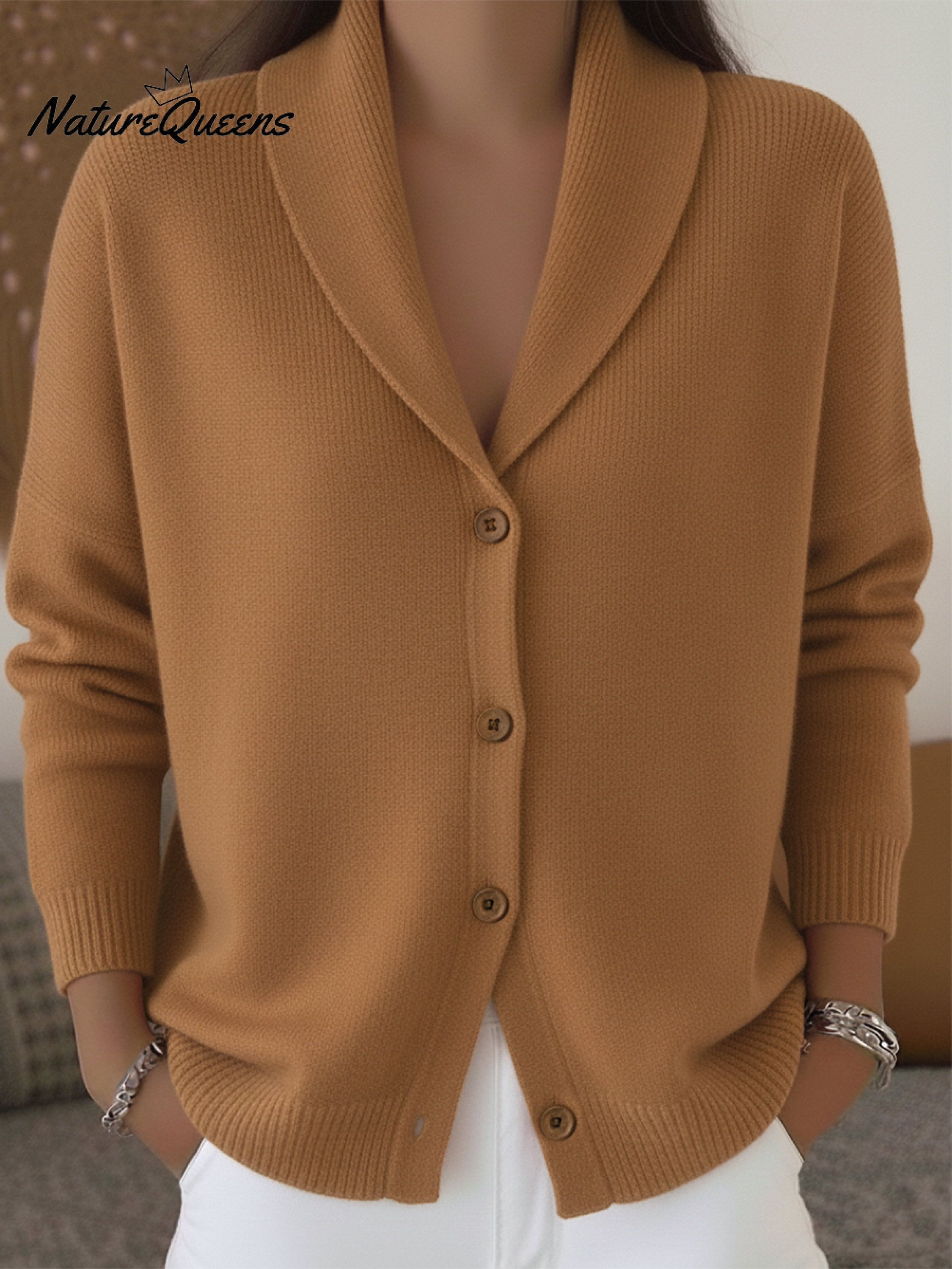 Elegant Shawl Collar Button Cardigan Sweater