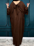 Women's Solid-color Round-neck Casual Loose Cotton-linen Dress