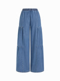 Mid-rise Drawstring Pleated Wide-leg Jeans