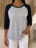 Women's Crew Neck Long Sleeve Casual Loose-fit Cotton T-shirt
