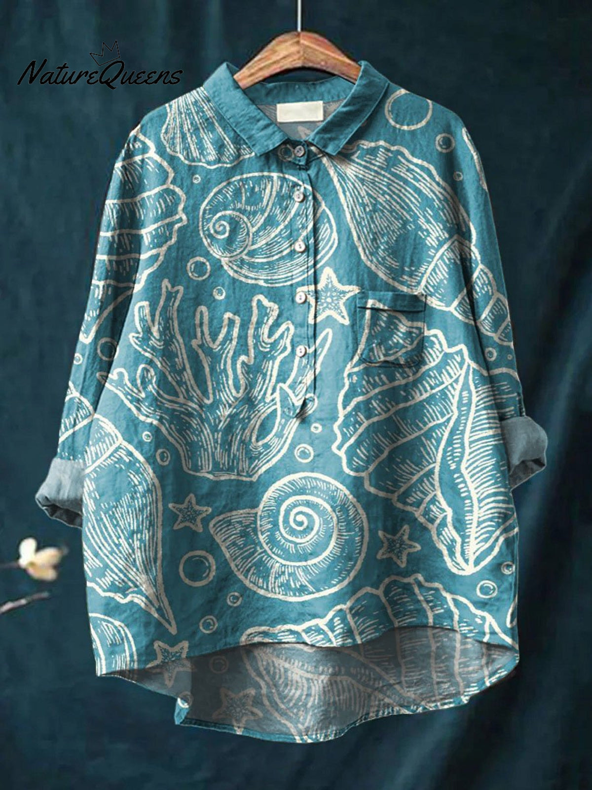 Vintage Lovely Ocean Life Art Print Casual Cotton And Linen Shirt