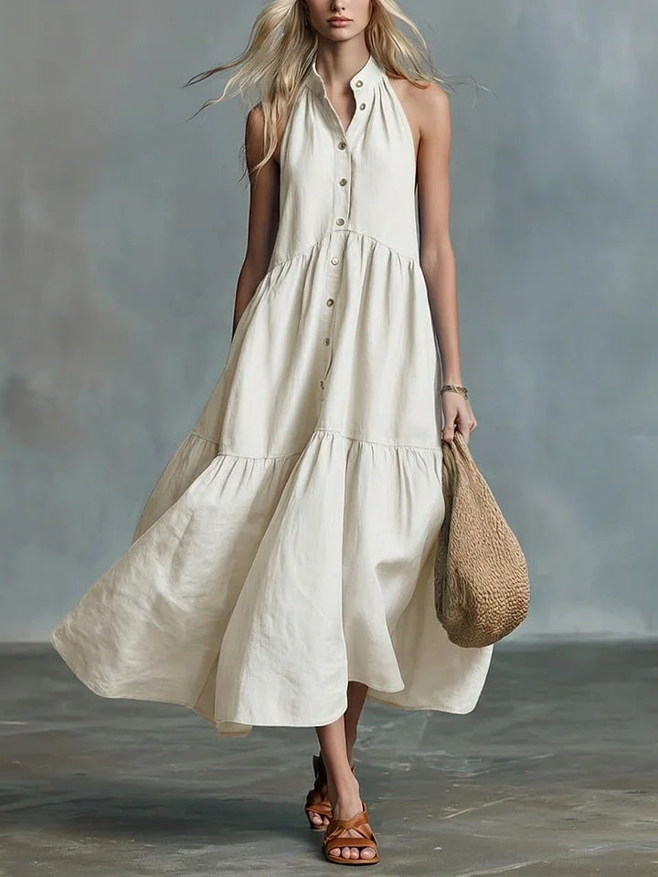 Women's Sleeveless Casual Loose Linen Button-down Dress