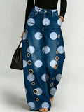 Polka Dot Decorative Pattern Women's Cotton Denim Pants