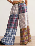 Dopamine-style Color-block Plaid Wide-leg Pants — High-waisted, Slimming, And Loose-fitting With A Designer Aesthetic