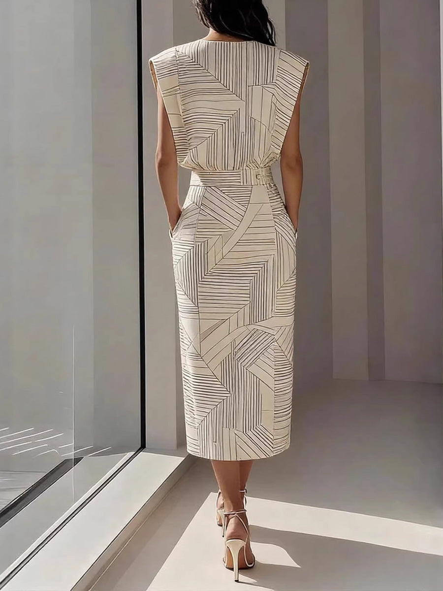 Women's Minimalist Geometric Line Sleeveless Top And Skirt Set