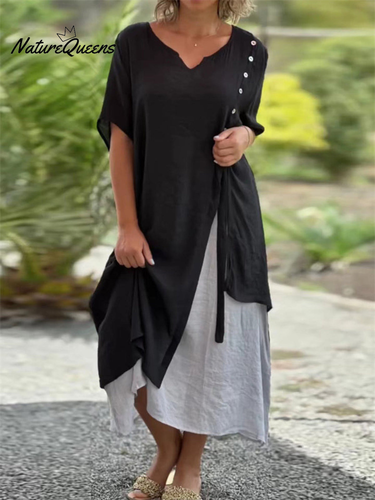 Women's Country Style V Neck Short Sleeve Irregular Hem Dress