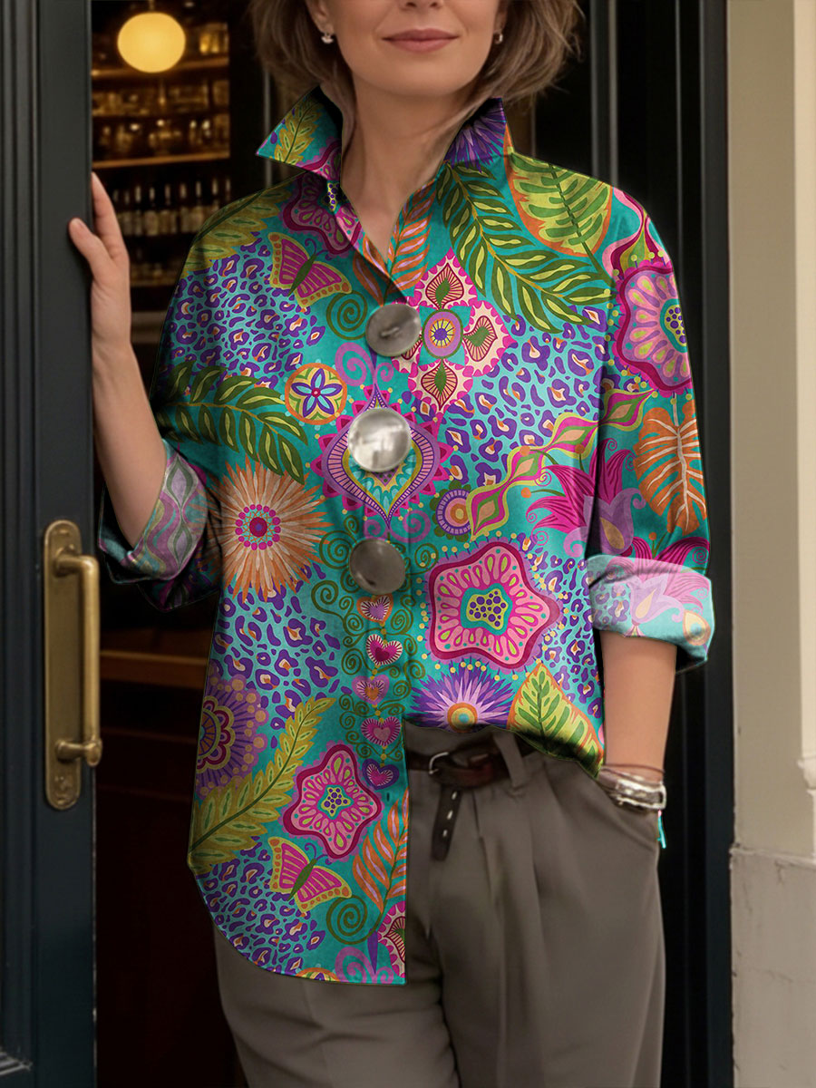 Women's Colorful Flowers Print Shirt